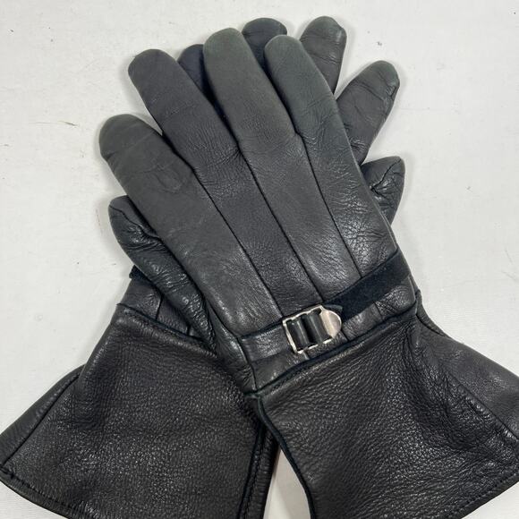 CHURCHILL Gloves Womens S Genuine Deerskin Leather Biker Buckle Black USA - Picture 3 of 9